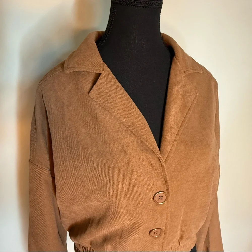 HYFVE Brown Crop Jacket Oversized Button Closure Streetwear Size Small - Picture 4 of 11